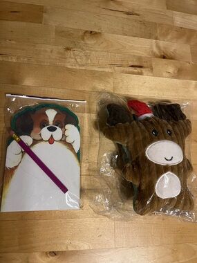 Reindeer Squeaky Dog Toy and Dog Notepad with pencil